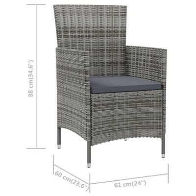 vidaXL Garden Chairs with Cushions 2 pcs Poly Rattan Grey