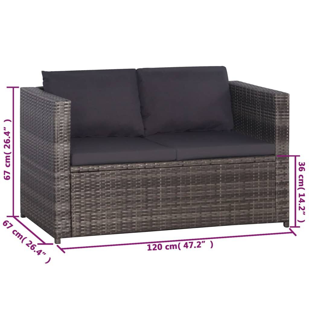 vidaXL 3 Piece Bistro Set Poly with Cushions Rattan Grey