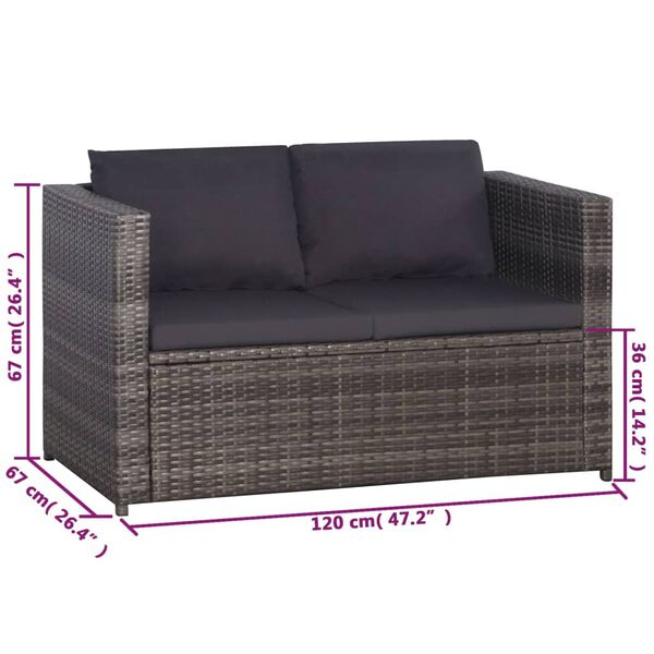 vidaXL 3 Piece Bistro Set Poly with Cushions Rattan Grey