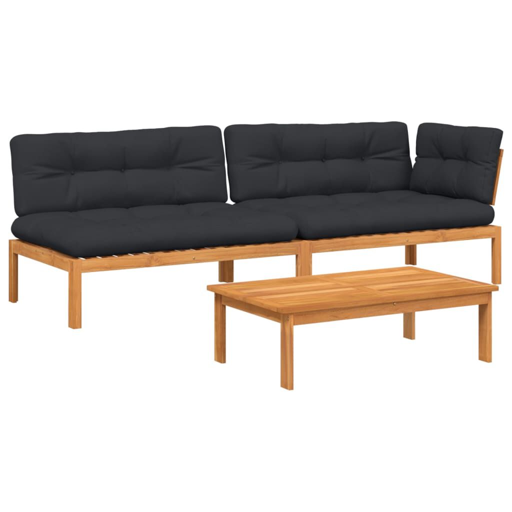 vidaXL 3 Piece Garden Pallet Sofa Set with Cushions Solid Wood Acacia