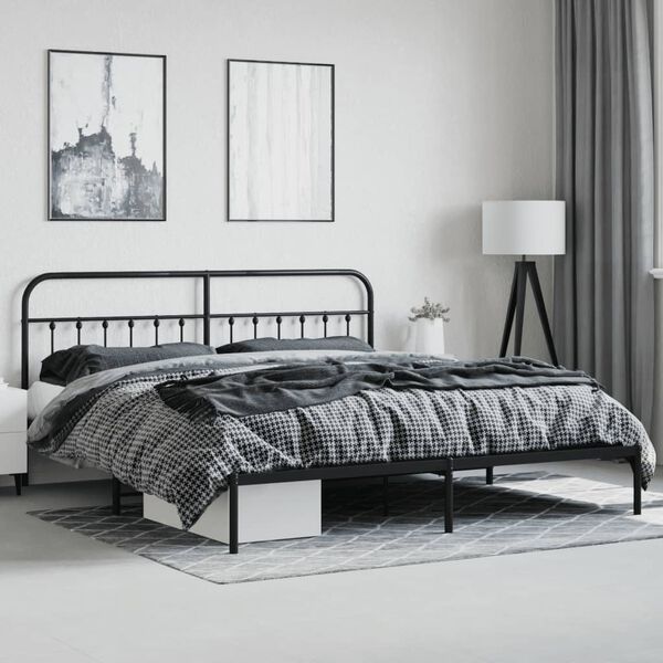vidaXL Metal Bed Frame without Mattress with Footboard Black 183x213cm