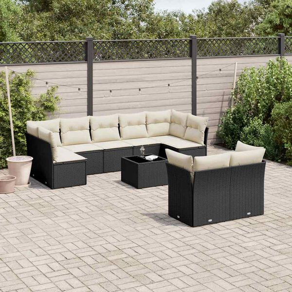 vidaXL 10 Piece Garden Sofa Set with Cushions Black Poly Rattan