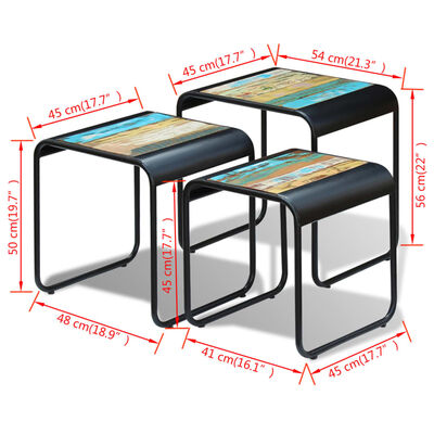 vidaXL Three Piece Nesting Tables Solid Reclaimed Wood