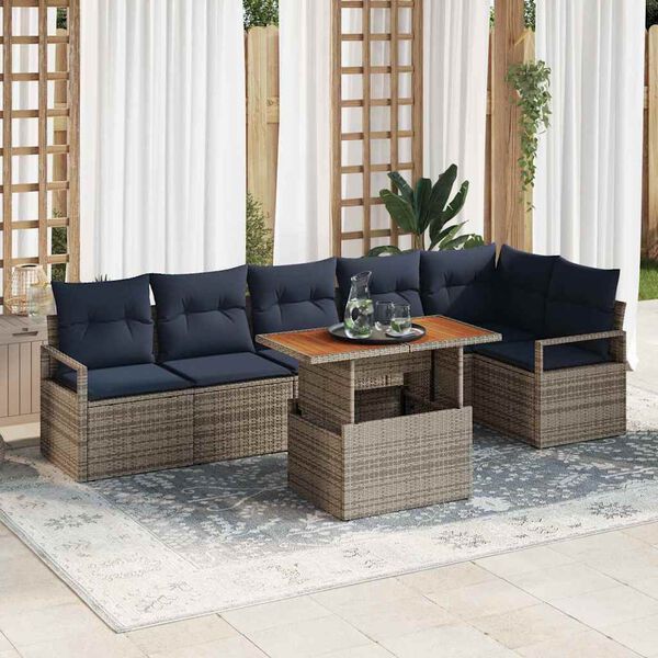 vidaXL Garden Dining Set with Cushion 7 pcs Grey and Navy