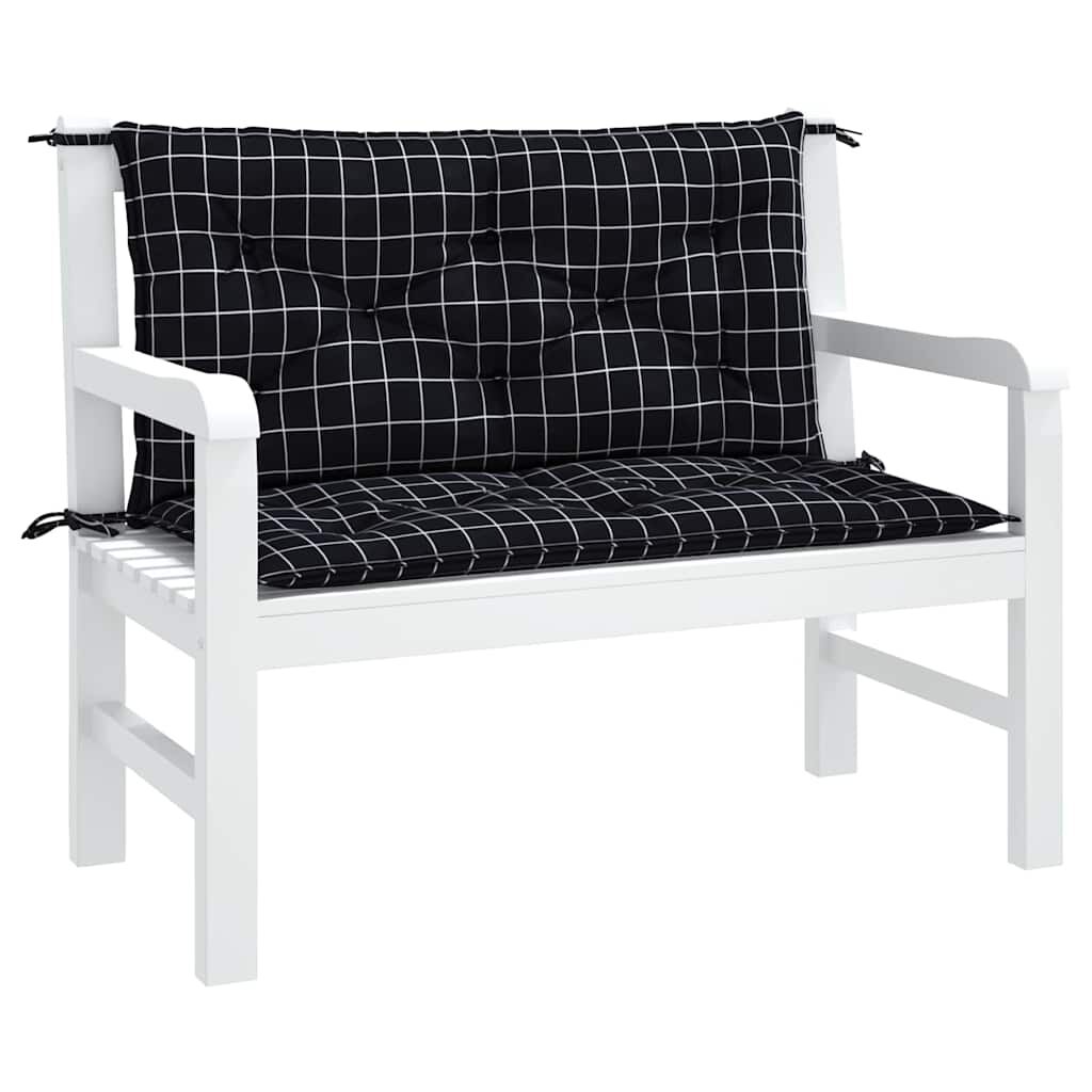 vidaXL Garden Bench Cushions 2pcs Black Check Pattern 100x50x7cm Fabric