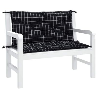 vidaXL Garden Bench Cushions 2pcs Black Check Pattern 100x50x7cm Fabric