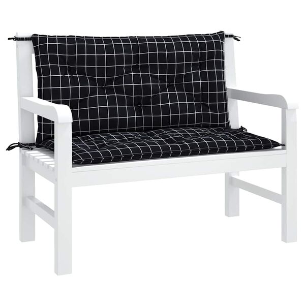 vidaXL Garden Bench Cushions 2pcs Black Check Pattern 100x50x7cm Fabric
