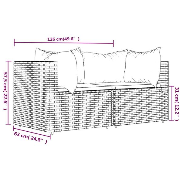 vidaXL Garden Corner Sofas with Cushions 2 pcs Black Poly Rattan