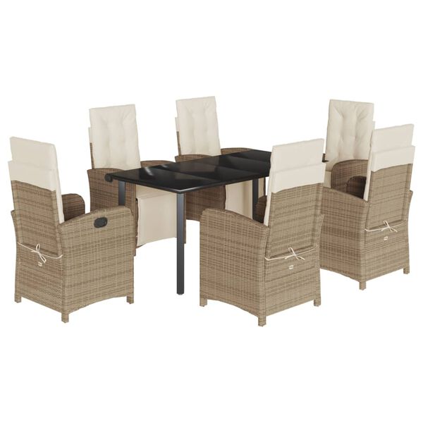 vidaXL 7 Piece Garden Dining Set with Cushions Beige Poly Rattan