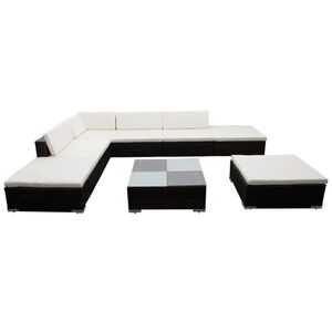 vidaXL 8 Piece Garden Lounge Set with Cushions Poly Rattan Brown