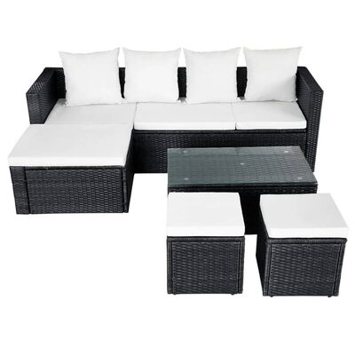 vidaXL 4 Piece Garden Lounge Set with Cushions Poly Rattan Black