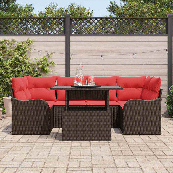 vidaXL Garden Sofa Set with Cushion 7 pcs Brown Poly rattan