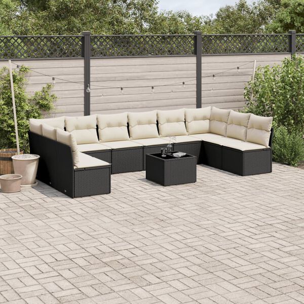 vidaXL 11 Piece Garden Sofa Set with Cushions Black Poly Rattan