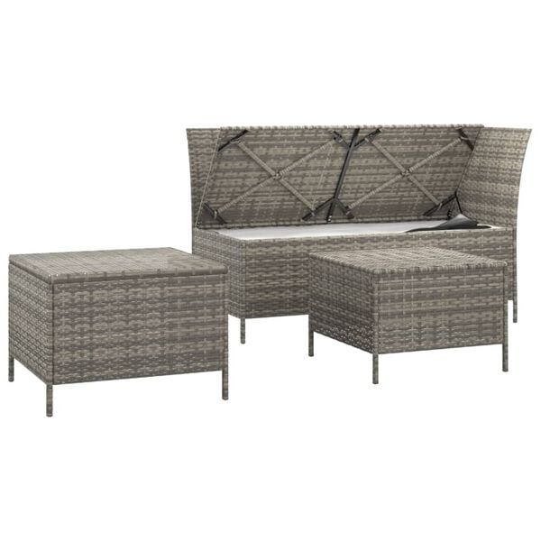 vidaXL 3 Piece Garden Lounge Set with Cushions Grey Poly Rattan