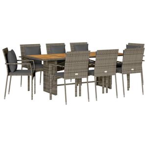 vidaXL 7 Piece Garden Dining Set with Cushions Grey Poly Rattan