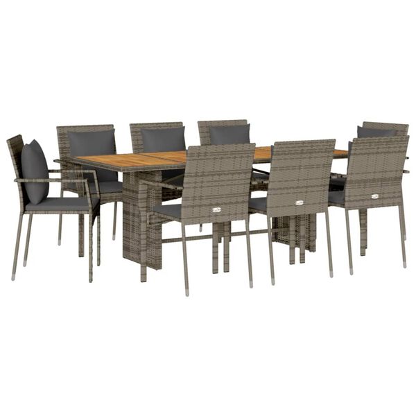 vidaXL 7 Piece Garden Dining Set with Cushions Grey Poly Rattan