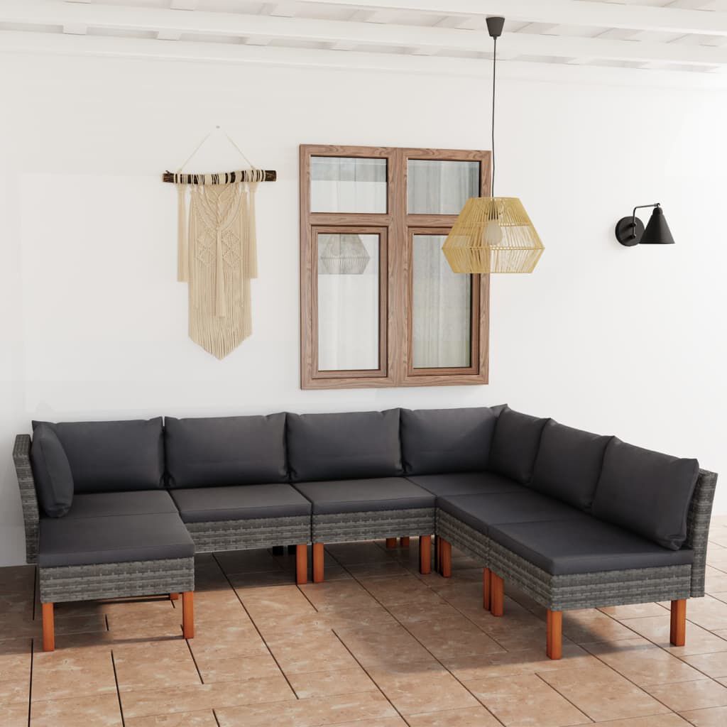 vidaXL 7 Piece Garden Lounge Set with Cushions Poly Rattan Grey