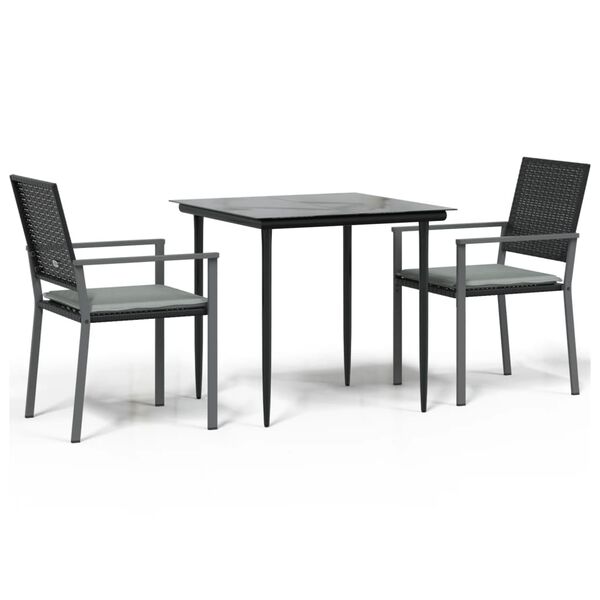 vidaXL 3 Piece Garden Dining Set with Cushions Poly Rattan and Steel