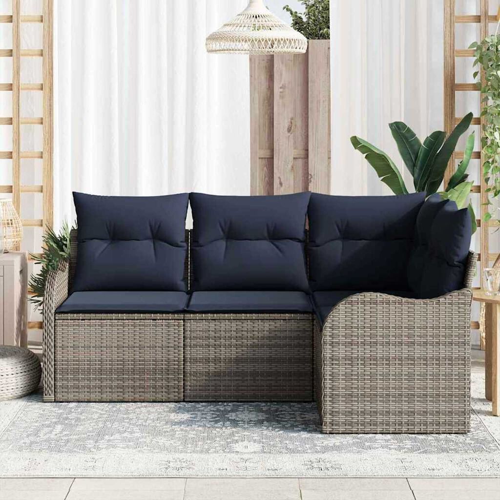 vidaXL Garden Sofa Set with Cushion 4 pcs Grey Poly rattan