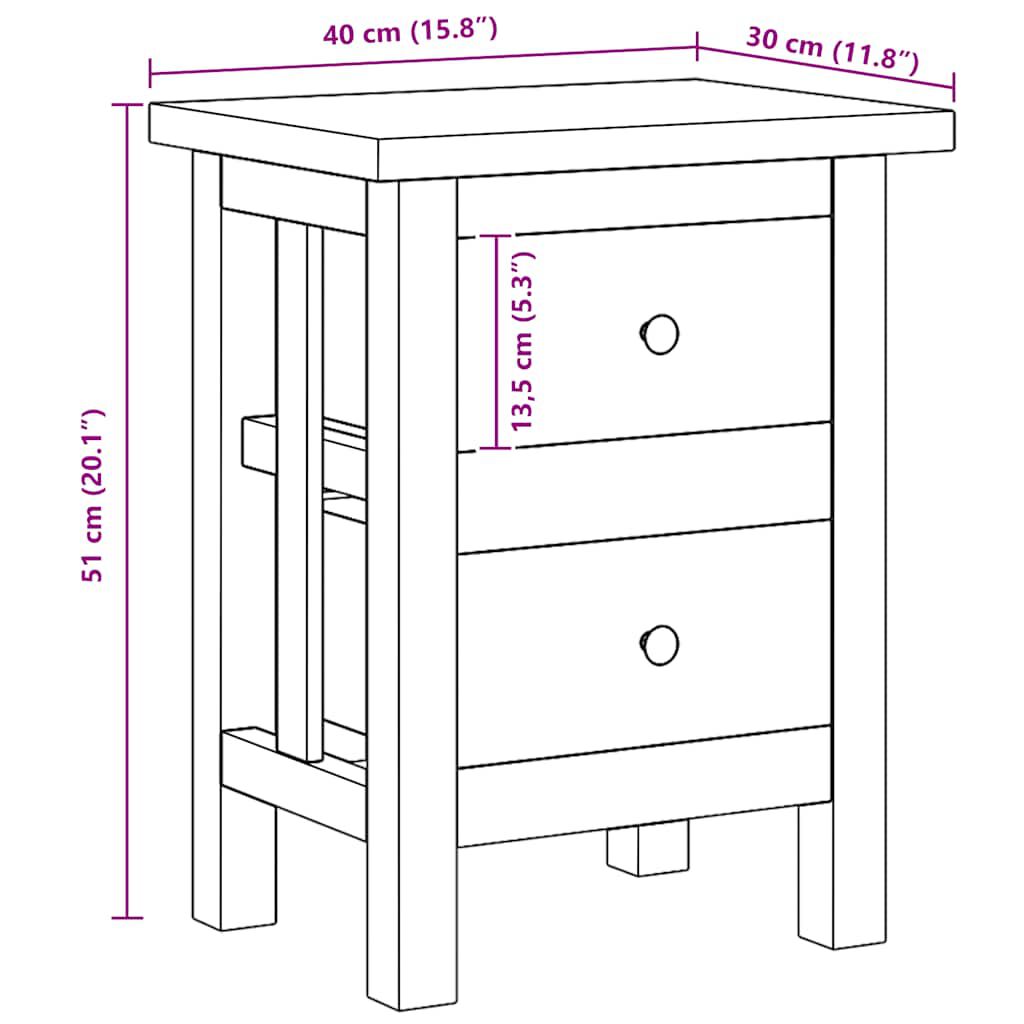 vidaXL Nightstand Solid Mahogany Wood 40x30x51 cm