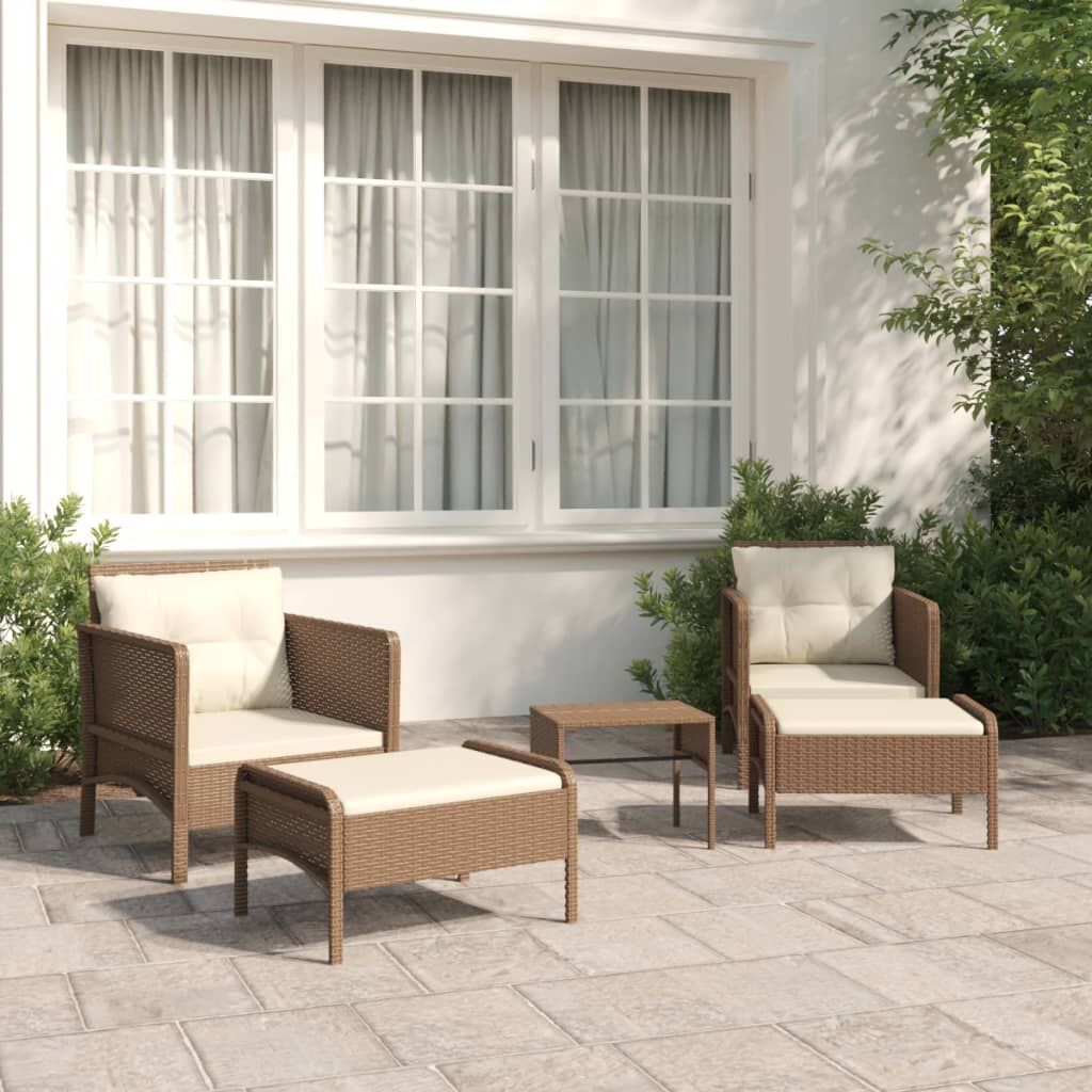 vidaXL 5 Piece Garden Lounge Set with Cushions Brown Poly Rattan