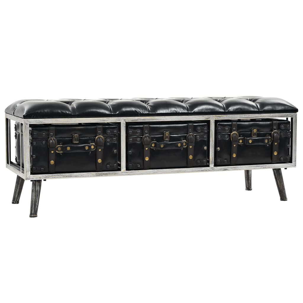 vidaXL Storage Bench 110 cm Black Faux Leather