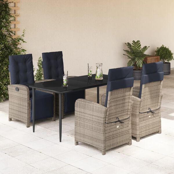 vidaXL 5 Piece Garden Dining Set with Cushions Grey Poly Rattan