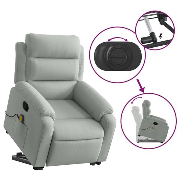 vidaXL Stand up Massage Recliner Chair Light Grey Velvet
