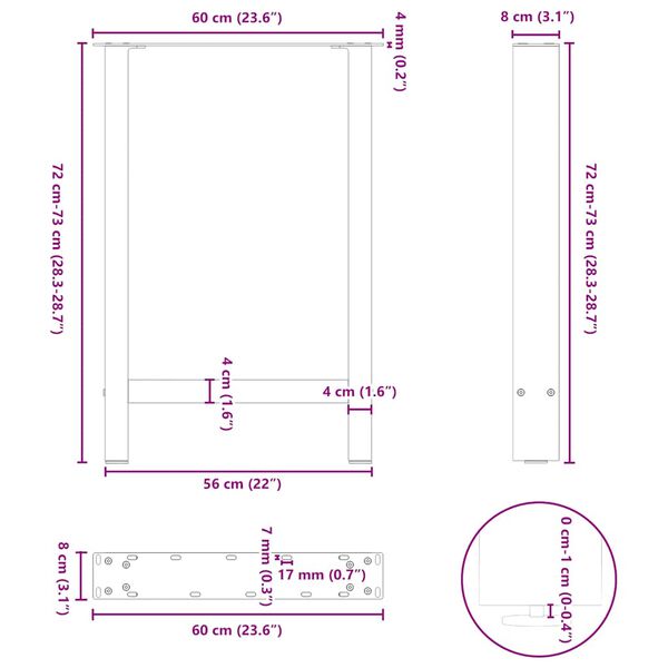 vidaXL Dining Table Legs Black 2 pcs 60x(72-73) cm Steel