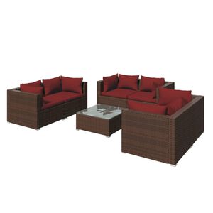 vidaXL 7 Piece Garden Lounge Set with Cushions Poly Rattan Brown