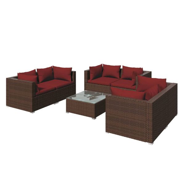 vidaXL 7 Piece Garden Lounge Set with Cushions Poly Rattan Brown