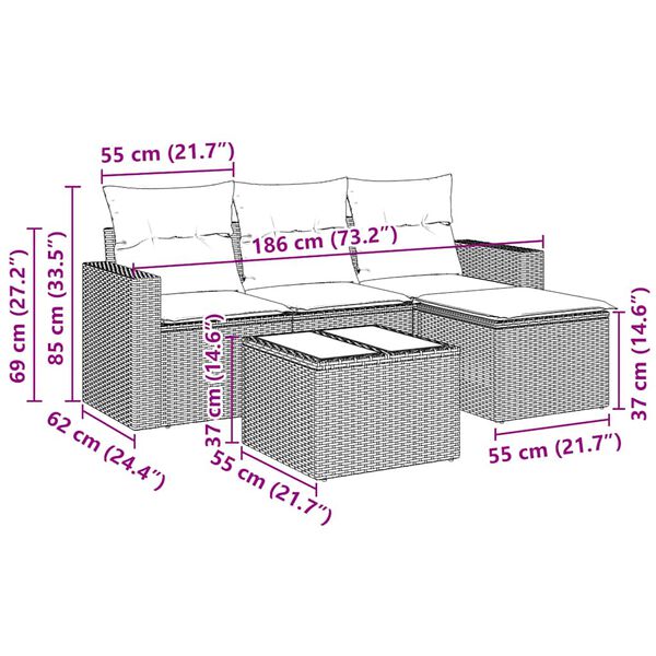 vidaXL 5 Piece Garden Sofa Set with Cushions Black Poly Rattan