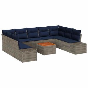 vidaXL Garden Sofa Set with Cushion 10 pcs Grey Poly rattan