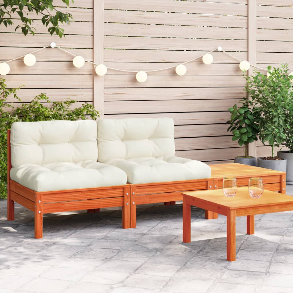 vidaXL Garden Sofa with Cushions and Footstool 2-Seater