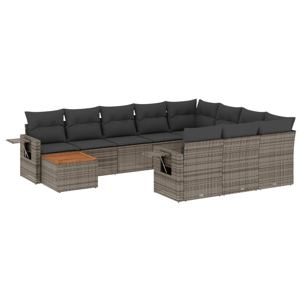vidaXL 11 Piece Garden Sofa Set with Cushions Grey Poly Rattan
