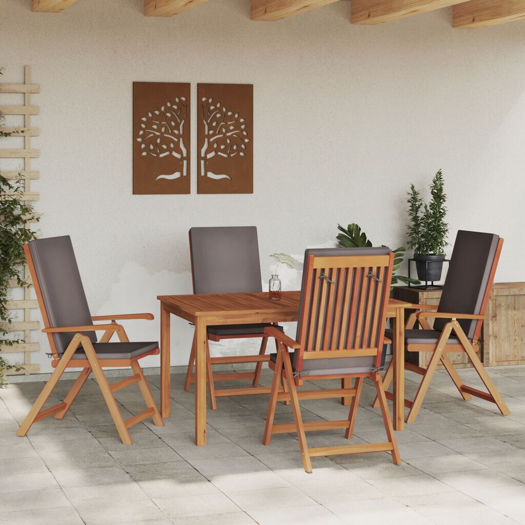 vidaXL Reclining Garden Chairs with Cushions 4 pcs Solid Teak Wood