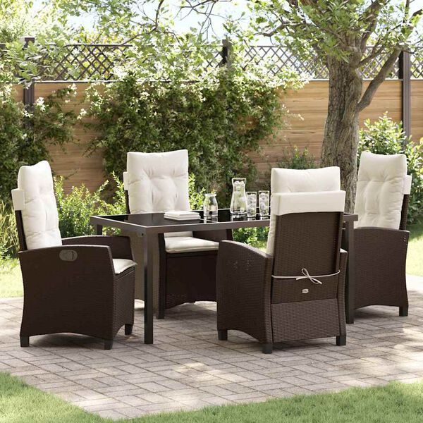 vidaXL Garden Dining Set with Cushion 5 pcs Brown Poly Rattan