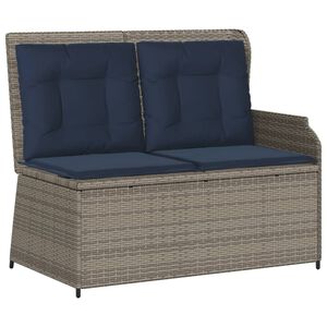 vidaXL Reclining Garden Bench with Cushions Grey Poly Rattan
