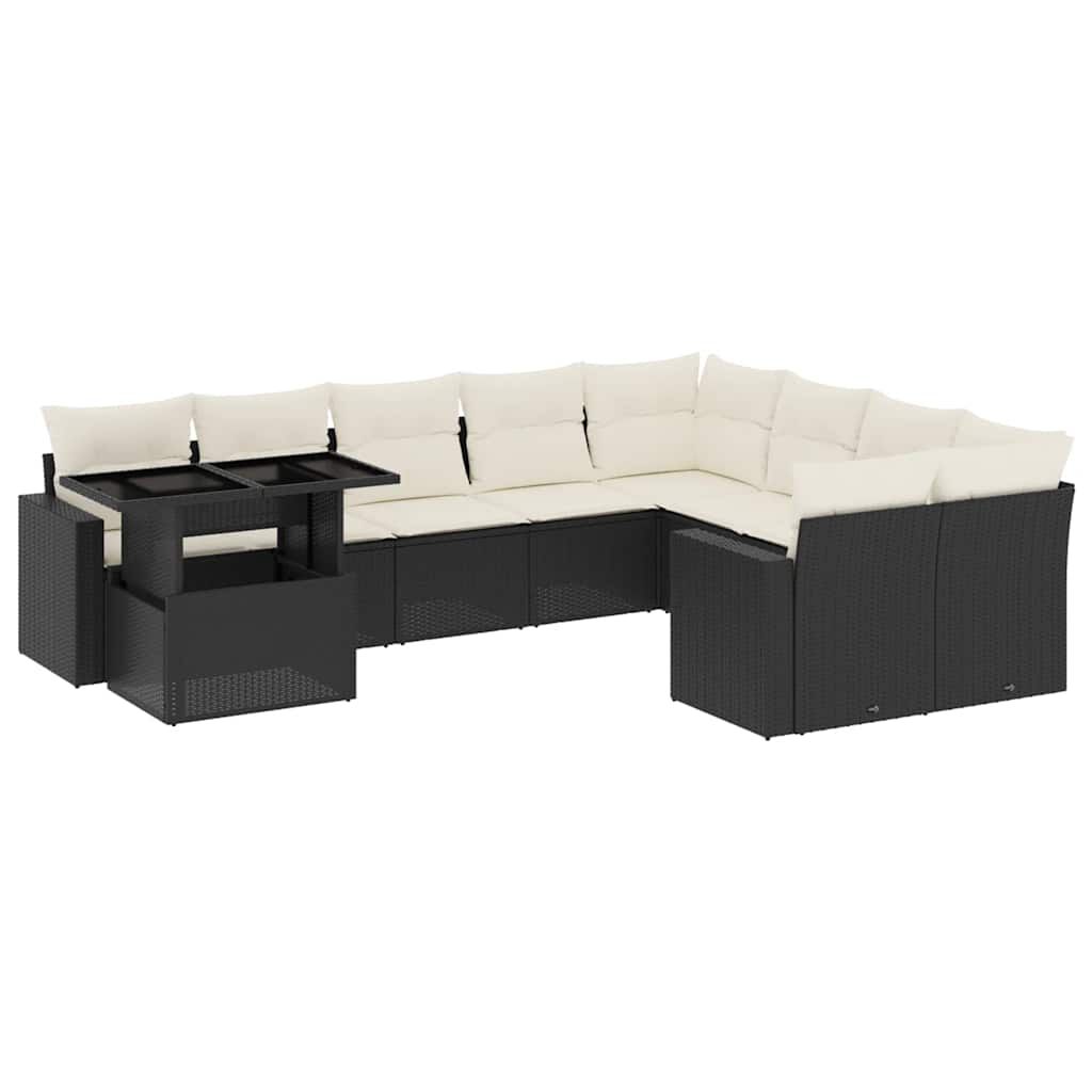 vidaXL 10 Piece Garden Sofa Set with Cushions Black Poly Rattan