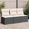 vidaXL Garden Sofa with Cushions 3-Seater Black Poly Rattan