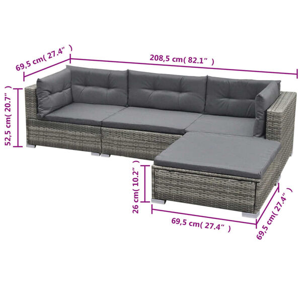 vidaXL 5 Piece Garden Lounge Set with Cushions Poly Rattan Grey