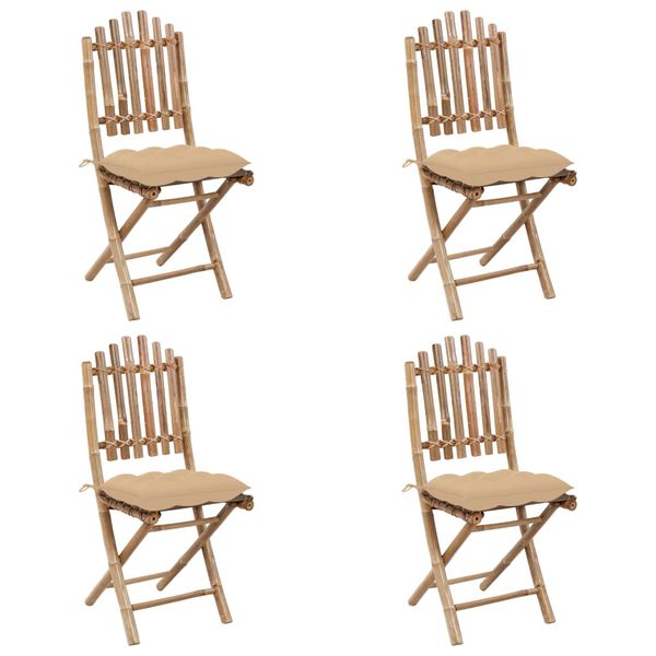 vidaXL 5 Piece Folding Outdoor Dining Set with Cushions Bamboo
