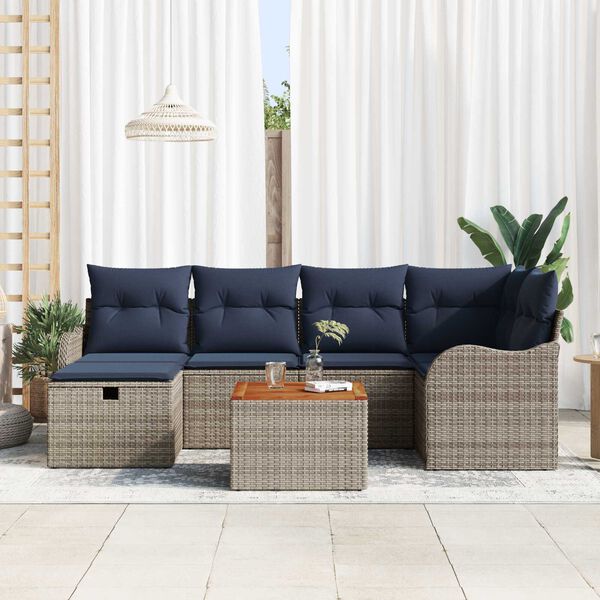 vidaXL 7 Piece Garden Sofa Set with Cushions Grey Poly Rattan