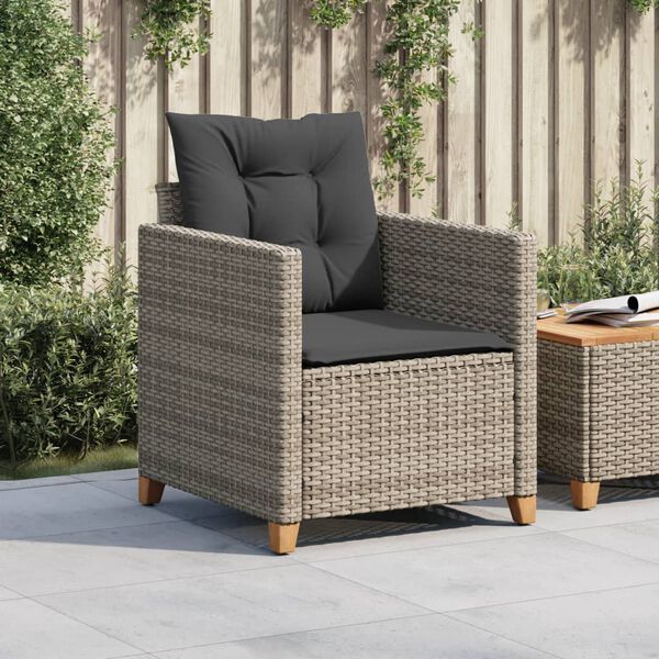 vidaXL Garden Chair with Cushions Grey Poly Rattan