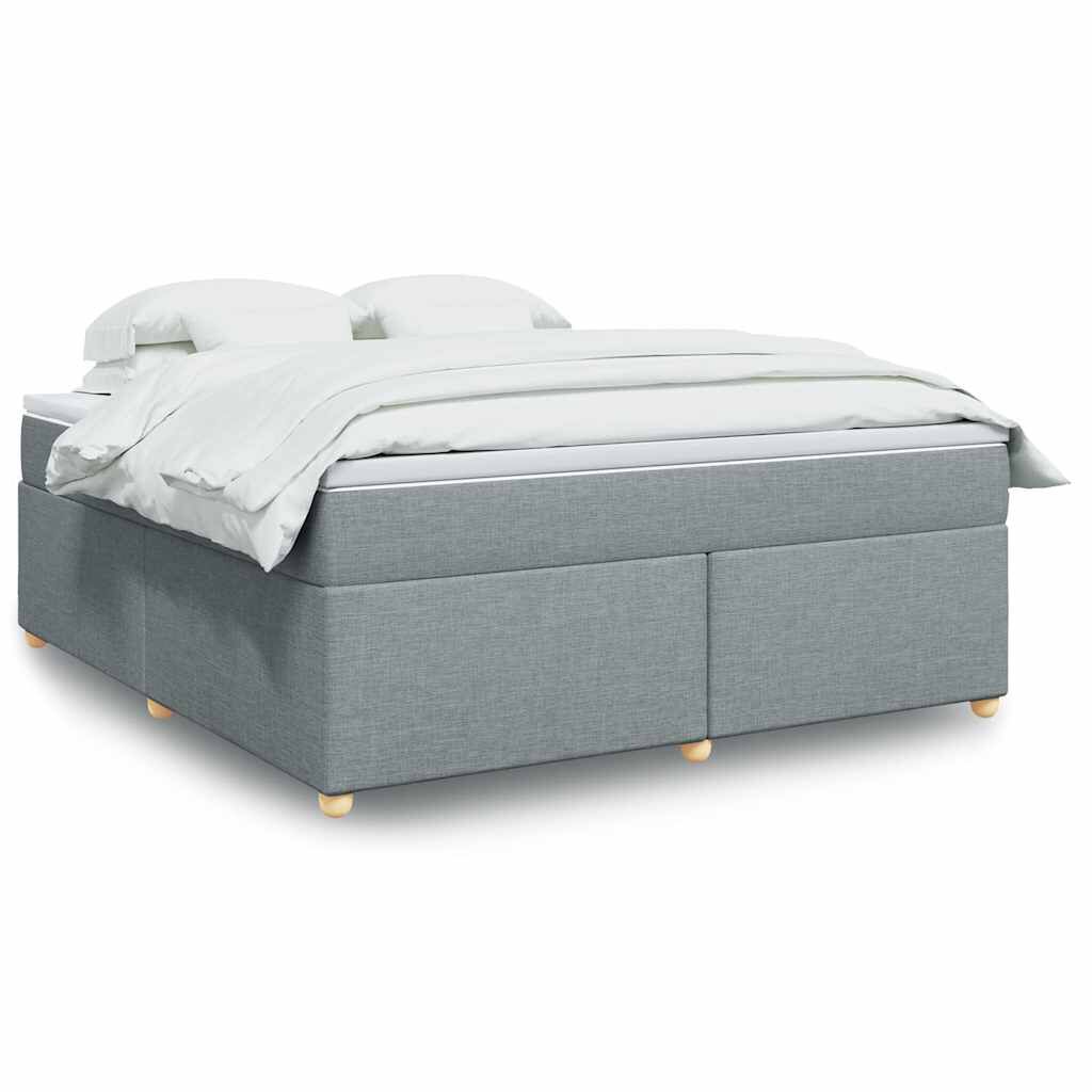 vidaXL Box Spring Bed with Mattress Light Grey King Fabric