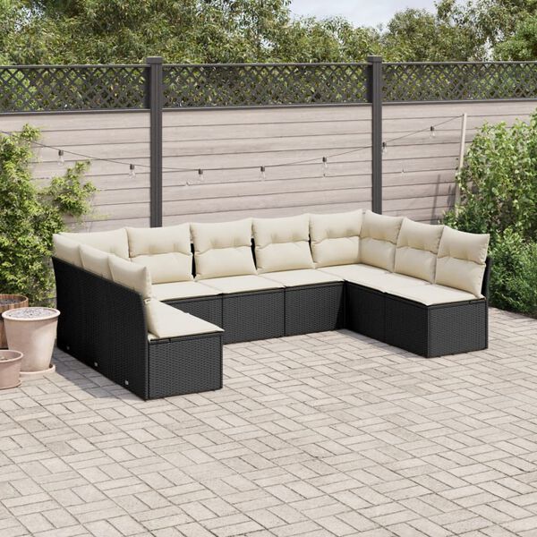 vidaXL 9 Piece Garden Sofa Set with Cushions Black Poly Rattan