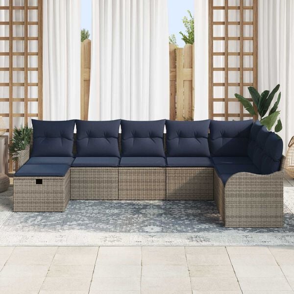 vidaXL 8 Piece Garden Sofa Set with Cushions Grey Poly Rattan