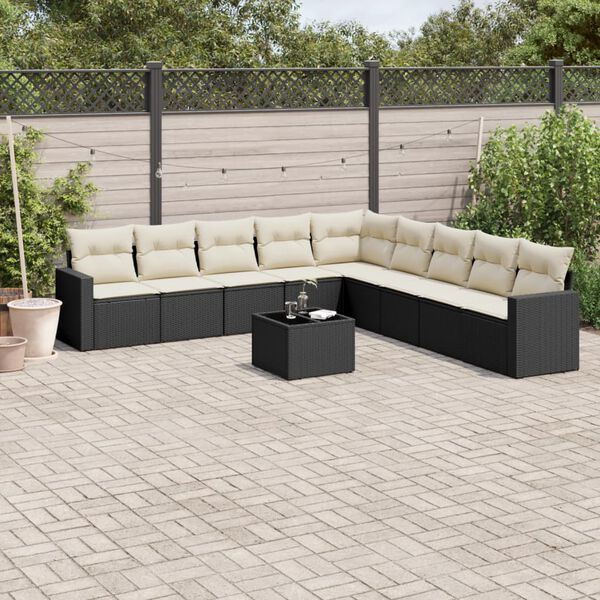 vidaXL 10 Piece Garden Sofa Set with Cushions Black Poly Rattan