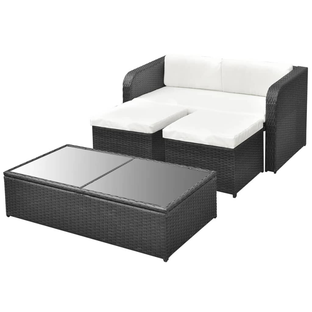 vidaXL 4 Piece Garden Lounge Set with Cushions Poly Rattan Black
