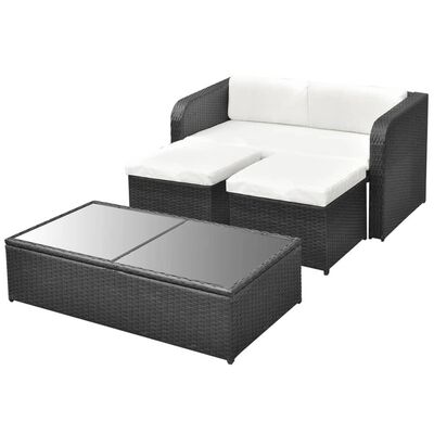 vidaXL 4 Piece Garden Lounge Set with Cushions Poly Rattan Black